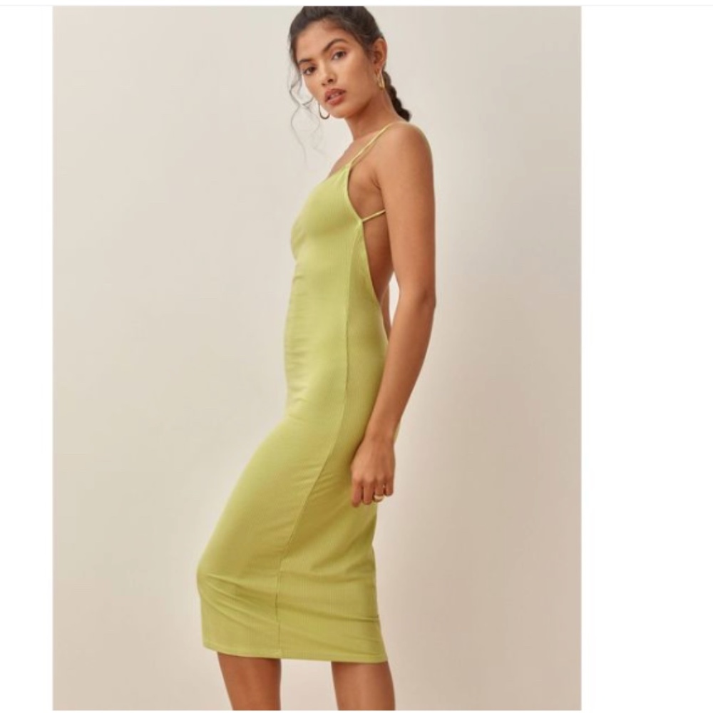 NWOT Reformation Kelsee Green Ribbed Midi Dress with Open back M - Picture 1 of 7